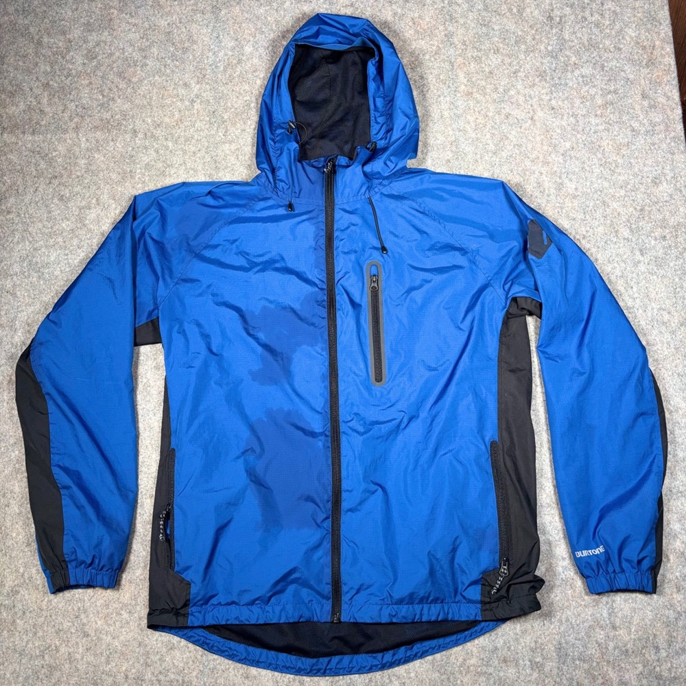 Burton Windbreaker Jacket Mens Large Blue Black Hooded Full Zip Outdoor Gorpcore